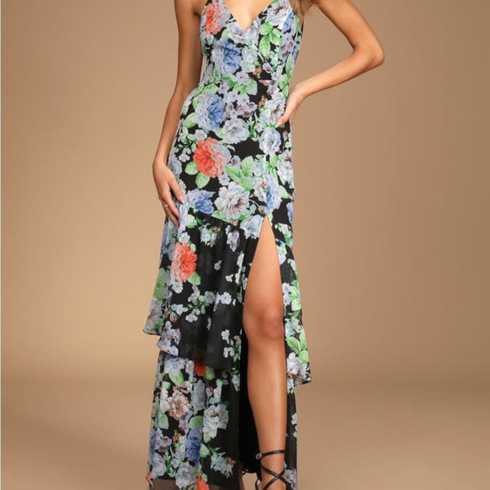 Lulus Effortless Energy Floral Multi Print Asymmetrical Maxi Dress